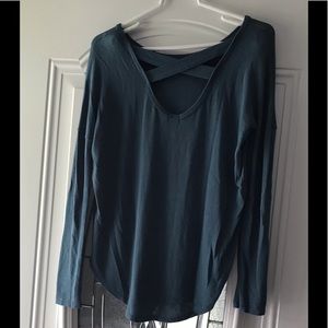 Long Sleeve Teal shirt with Criss Cross back